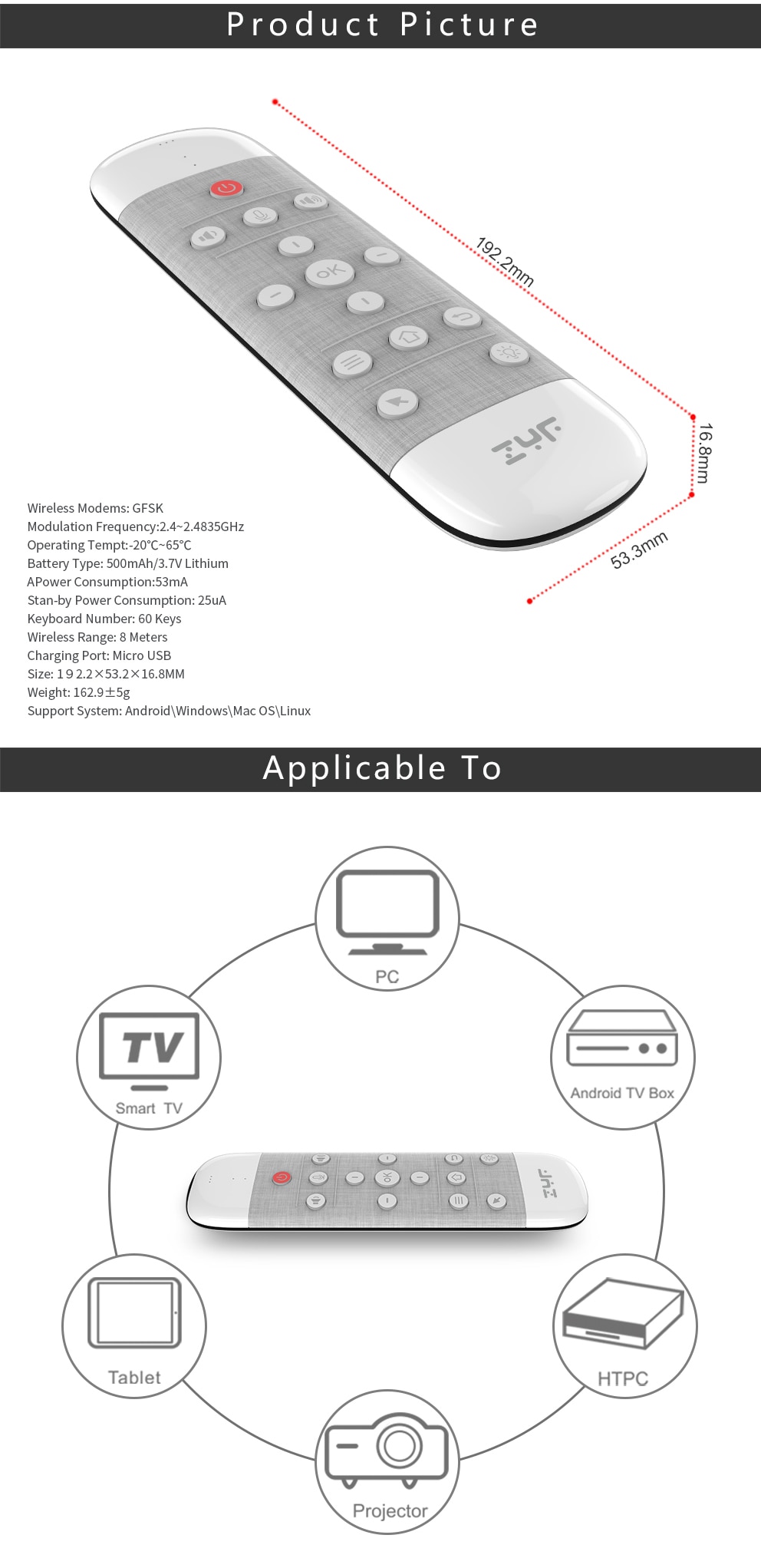 ZYF Z10 2.4G rétro-éclairé Air voix télécommande avec pavé tactile clavier sans fil, fonction Anti-perte, pour Android TV Box, Smart TV