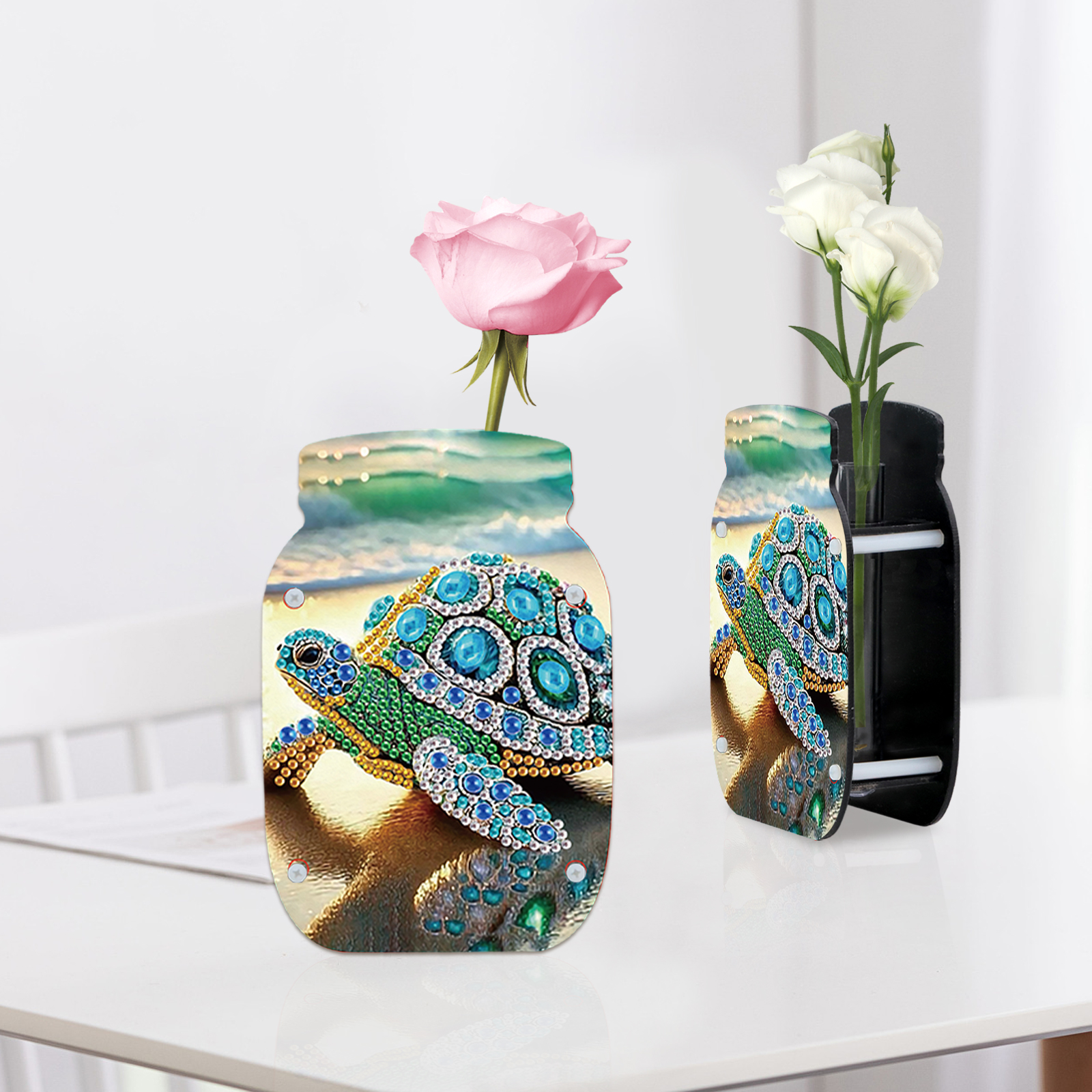 Diamond Art Painting Vaasset voor volwassenen, dierenpatroonvormige diamant acryl dubbelzijdige vaas voor thuis desktop decoratie cadeau: WIT