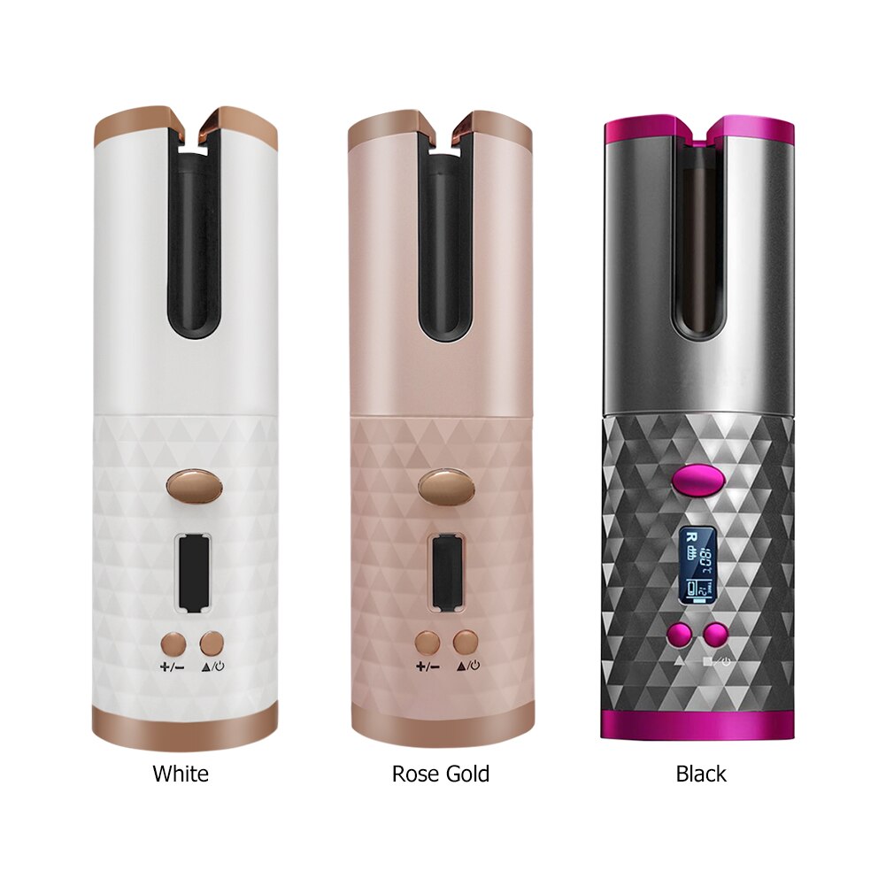Rizador de pelo automático inalámbrico portátil, máquina rizadora de onda giratoria, recargable por USB para pantalla LCD