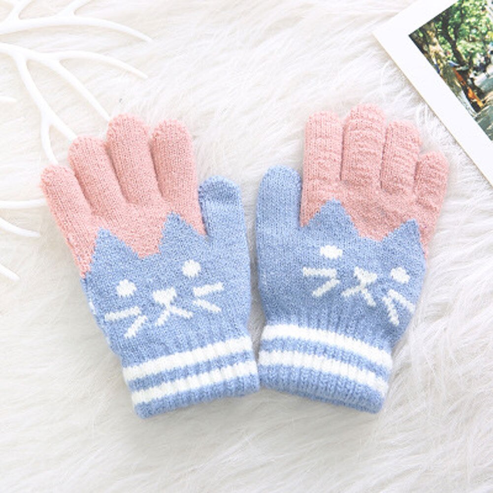 1 Pair Warm Cartoon Cute Cat Mittens Winter Gloves for Children Kids Boys Girls: Blue