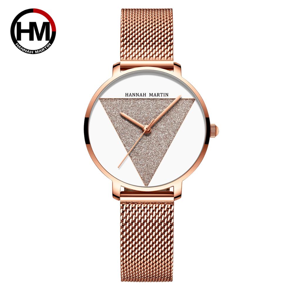 Reloj HM-1332 de acero inoxidable con correa de malla para mujer, cronógrafo de estilo japonés, resistente al agua: 1332WF2