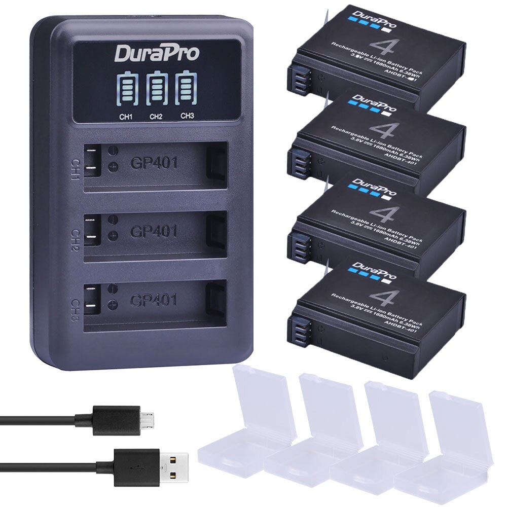 4pc 1680mAH AHDBT-401 AHDBT401 AHDBT 401 Digital Kamera Batterie + LED 3-Hafen Ladegerät für AHDBT401 GoPro Held 4 HD Kamera bateria: 4 Batterie einstellen