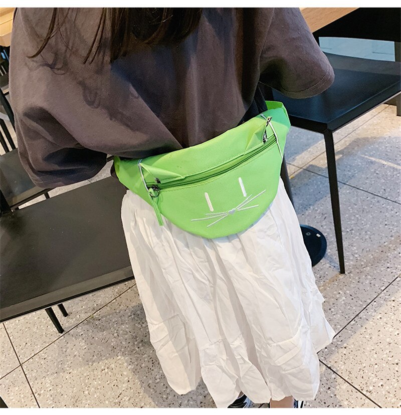 Cartoon Kat Afdrukken Taille Bag Kids Schouder Messenger Zakken Jongens Meisjes Taille Riem Fanny Packs Casual Canvas Crossbody Borst Zakken