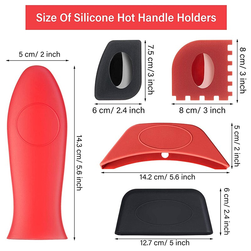 10 Pieces Silicone Pot Holder Cover Handle Holder Pan Scraper Tool Set, Grill Pan Scraper Cleaner Tool Handle