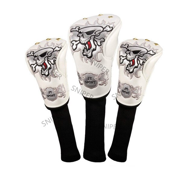 Pirate Thick PU Leather Golf UT Cover Headcover Golf Hybrid Headcover Utility Rescue Number Tag: 3pcs white