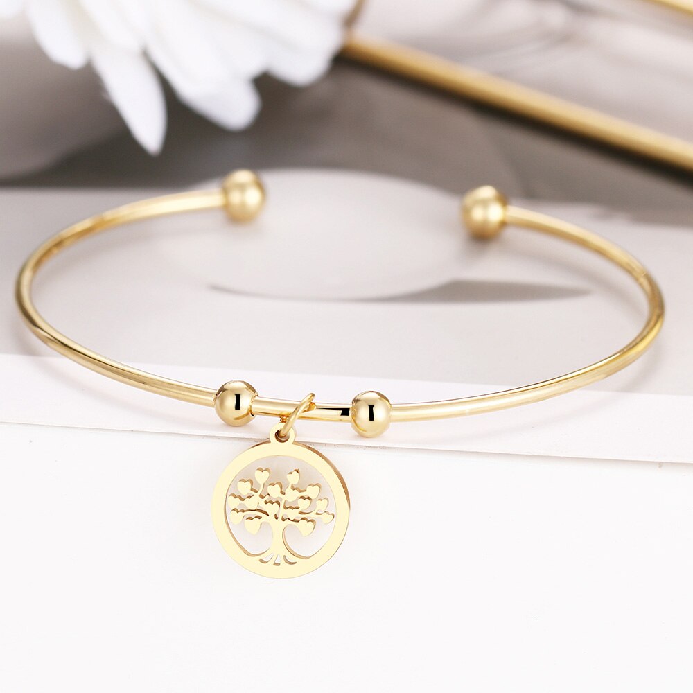 CACANA 316L acier inoxydable ouvert Bracelet couleur or coeur de la vie arbre Simple à la bijoux pour les femmes de fête de mariage: Gold