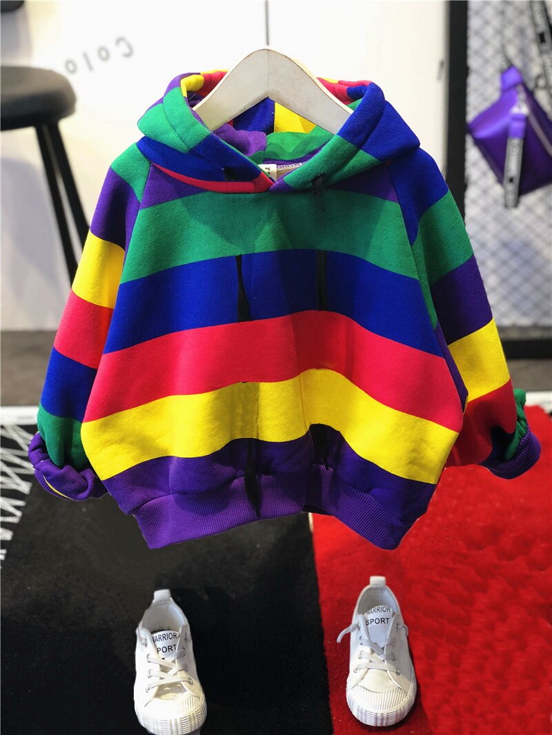 Merke gutteklær barn vinter gutter klær regnbuebar barn gutteklær sett fortykket hettegenser, fortykket jeans