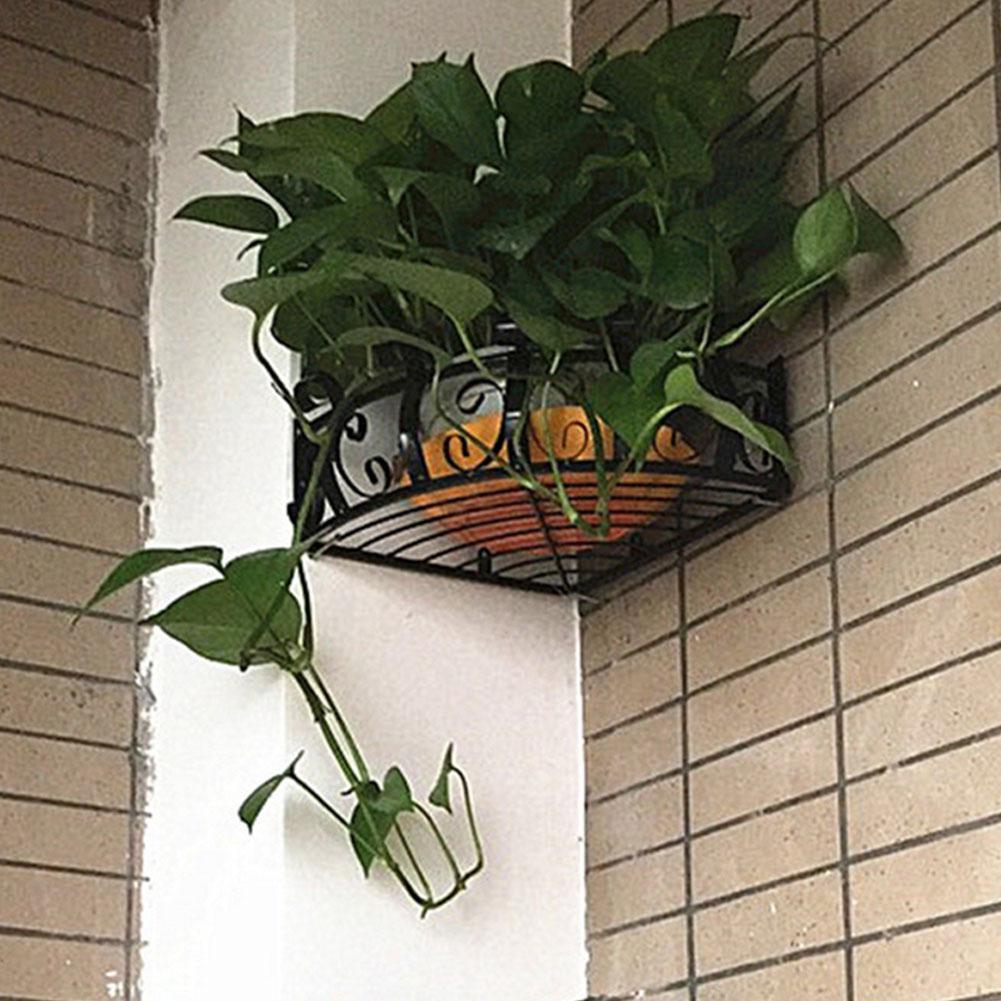 Geometri jern trekant blomst stativ hjørne opbevaring rack med væg hængende havearbejde hjemmekontor dekoration: Sort