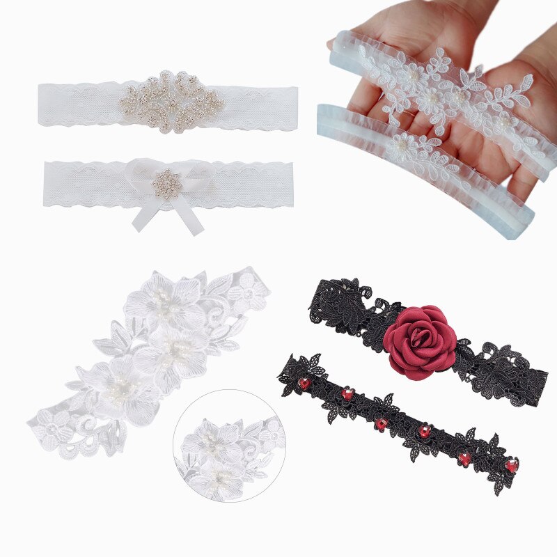 2pcs/set Wedding Garters Lace Embroidery Floral Sexy Garters For Women/Bride Thigh Ring Bridal Elastic Leg Garter