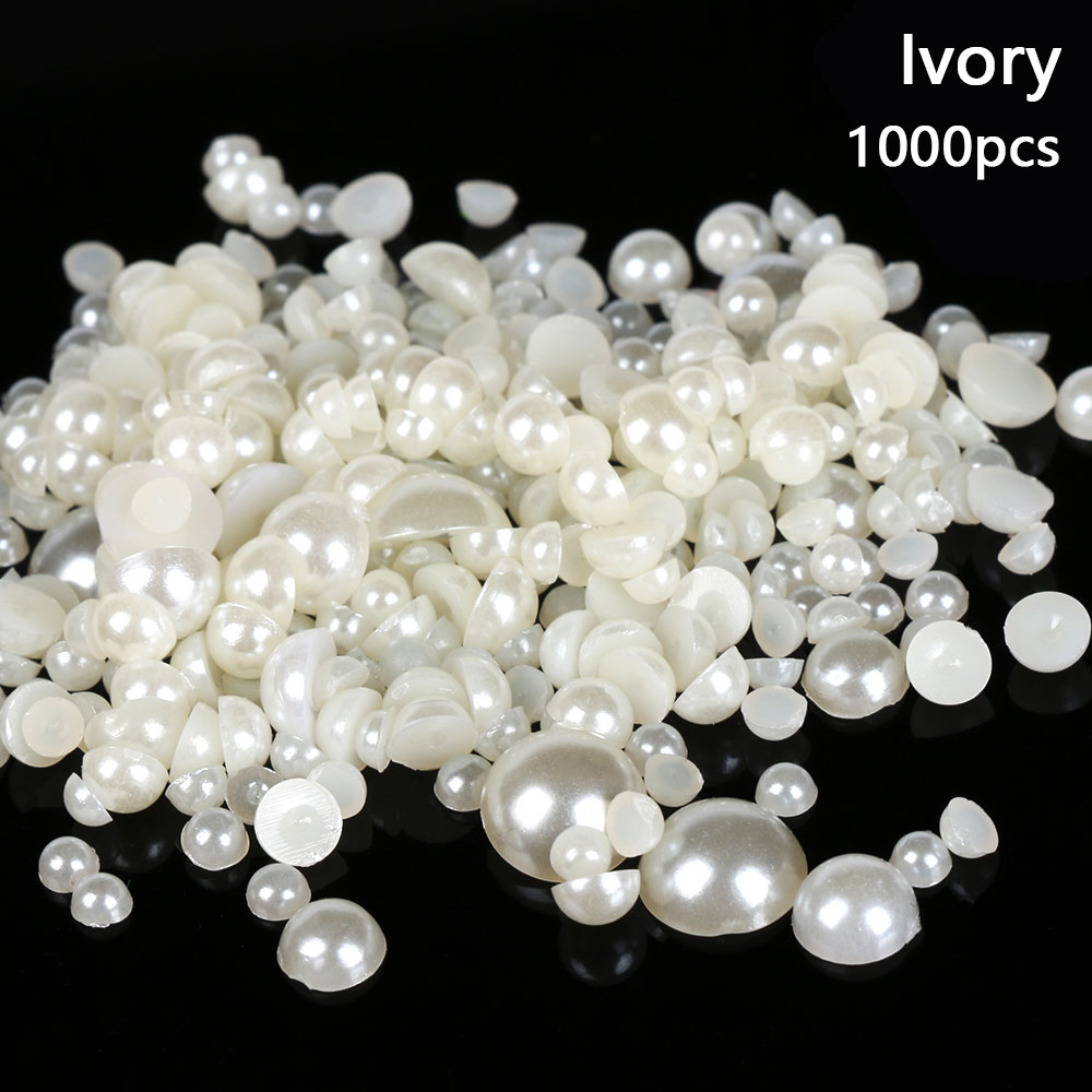 1000 stks/pak Gemengde Size ABS Imitatie Parels Half Ronde Plaksteen Resin Parels Voor DIY Craft Decoratie Nail Art: ivory