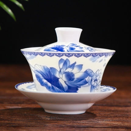 Houmaid drink blau und weiß keramik teetasse und untertasse set porzellan auf-glasierte tee tasse mit abdeckung von Jingdezhen china: Hellgrau