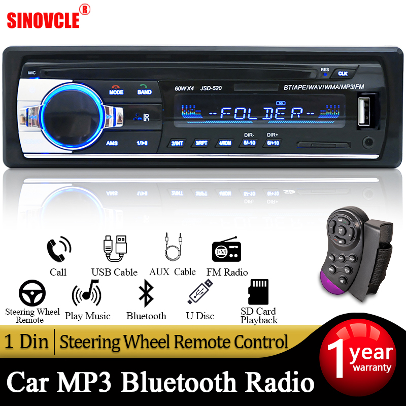 Radio Estéreo Digital con Bluetooth para coche, reproductor MP3, 60W x 4, FM, Audio, música, USB/SD, entrada auxiliar en el tablero