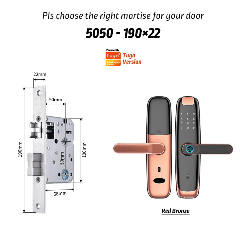 YRHAND H2 Tuya wif fingerprinti fechadura eletronica сейф password cerradura inteligente smart door lock: H2Ty-R190