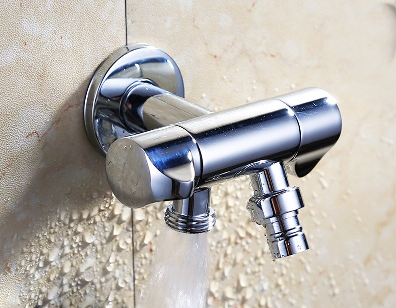 Brass G1/2" Angle Water Valve Washing Machine Faucet Tap Double Outlets Mixer, Chrome Finished