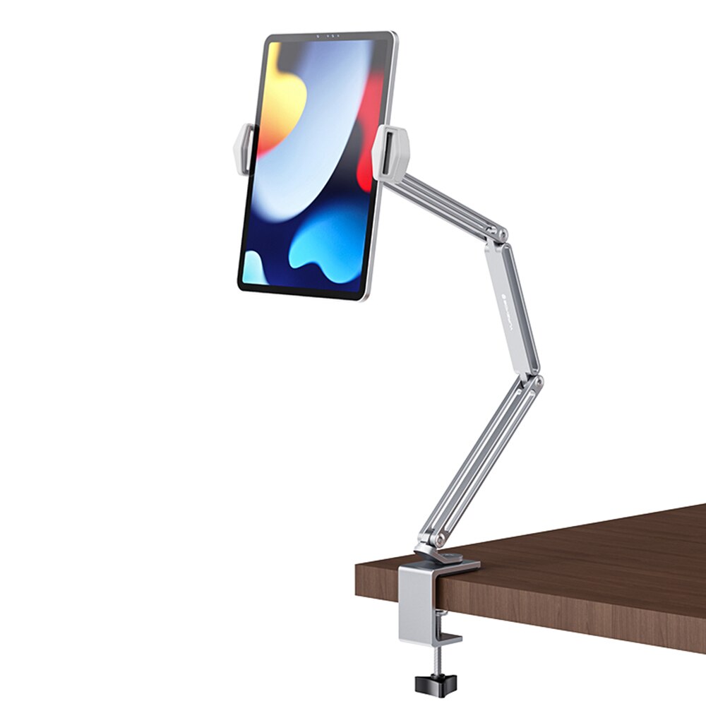 Tablet stand, adjustable aluminum phone holder, desk clamp for ipad pro 12,9, 11 mini, kindle, xiaomi mipad, lenovo desktop: Silver