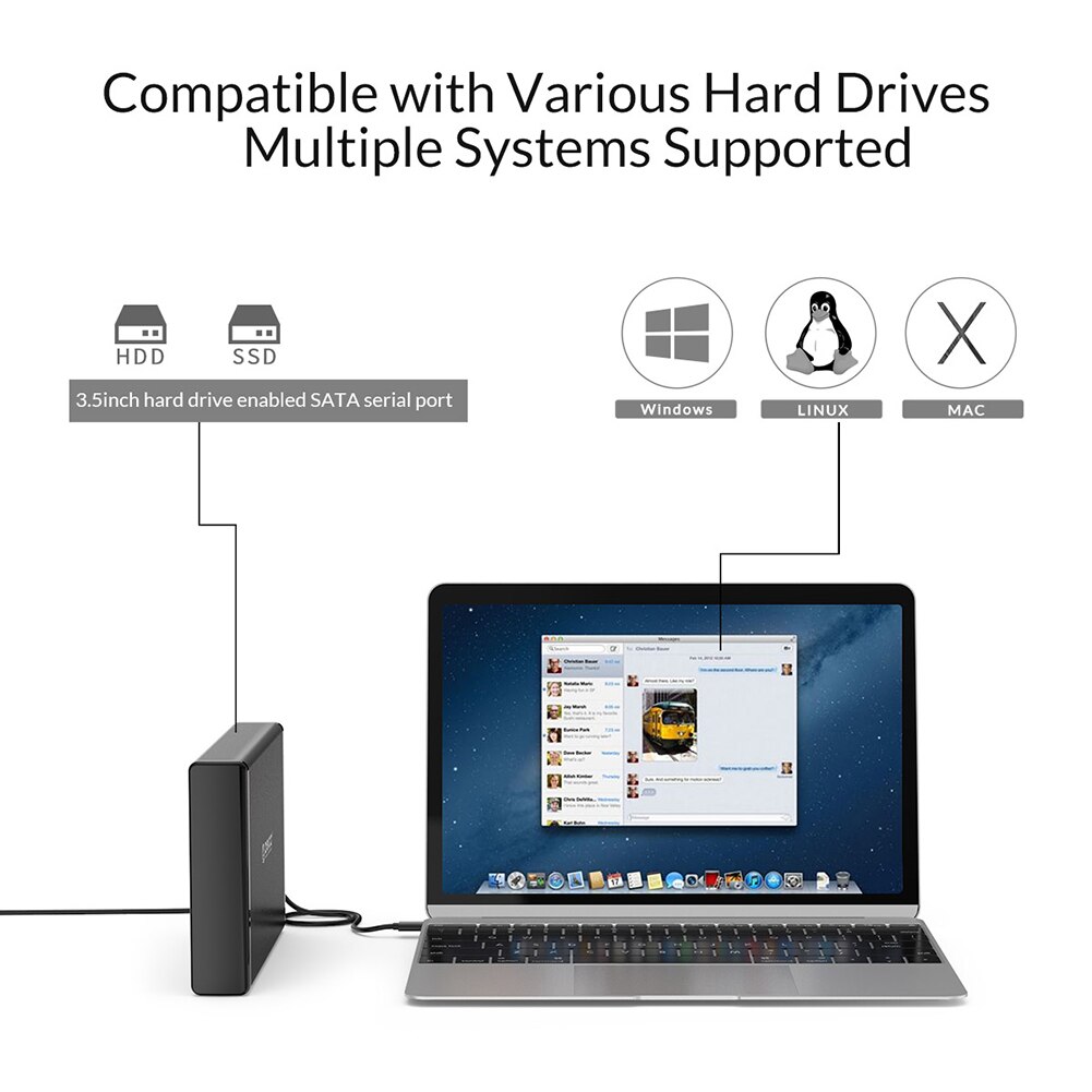 Orico Usb 3.1 Gen1 Type-C Naar Sata 5Gbps 10Tb Mobiele Harde Schijf Case Voor 3.5 Inch hdd Ssd Externe Behuizing Adapter