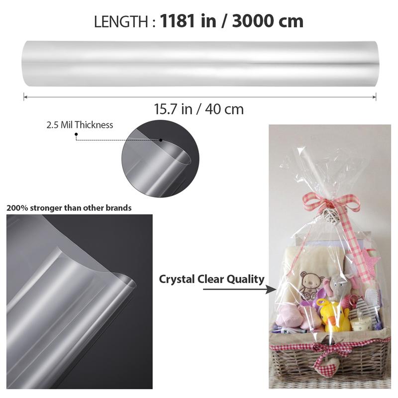 40X3000Cm Transparante Cellofaan Wrap Papier Roll Clear Wrapper Roll Voor Manden Bloemen (0.025Mm Dikte)