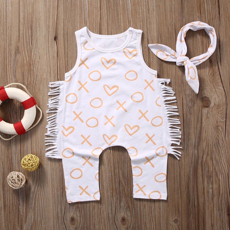 Babykleertjes Pasgeboren Baby Katoenen Romper Baby Jongen Meisje Liefde Hart Gedrukt Jumpsuit Kwastje Een-Stukken Kinderen Kleding Outfit