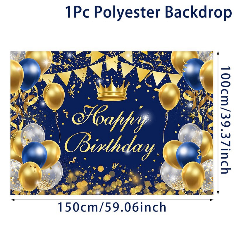 Blue Gold Happy Birthday Backdrop Banner Balloon Star Poster Booth Backdrop Birthday photozone Background Wall Party Decor