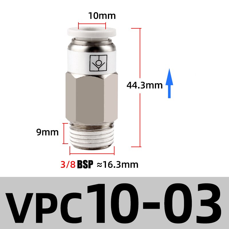 M5 1/8" 1/4" 3/8" 1/2" BSP Thread Pneumatic Check Valve One Way Non-return Valve One Touch Qucik Fitting Connector Coupling: VPC 10-03