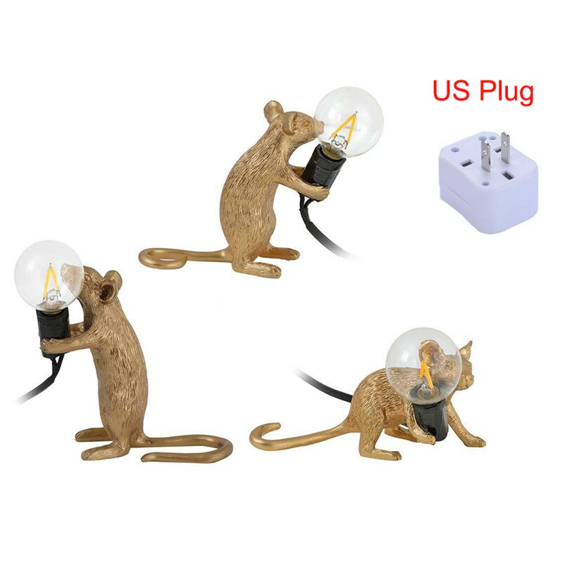 Dreamburgh Nordic Resin Rat Mouse Lamp LED Table Lamp Modern Small Mini Golden Mouse Cute LED Desk Lamp Home Decor Desk Lights