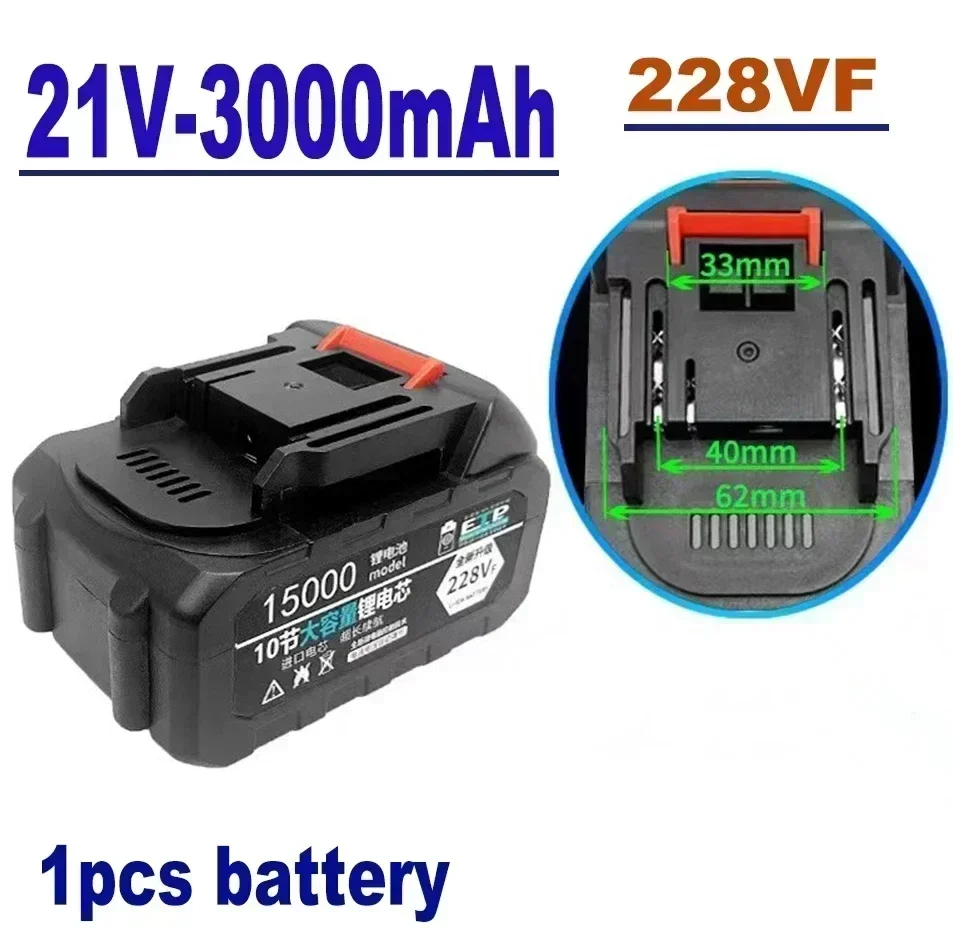 100 % neuer 21-V-Lithium-Ionen-Akku für Elektrowerkzeuge, 228 VF, 328 VF, 528 VF-A, 528 VF-B, EU-Stecker: WHITE