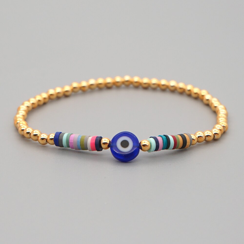 Go2Boho Turkish Evil Eye Bracelet for Women Heishi Bracelets Pulseras Greek Eye Jewelry Gold Color Beaded Braclet