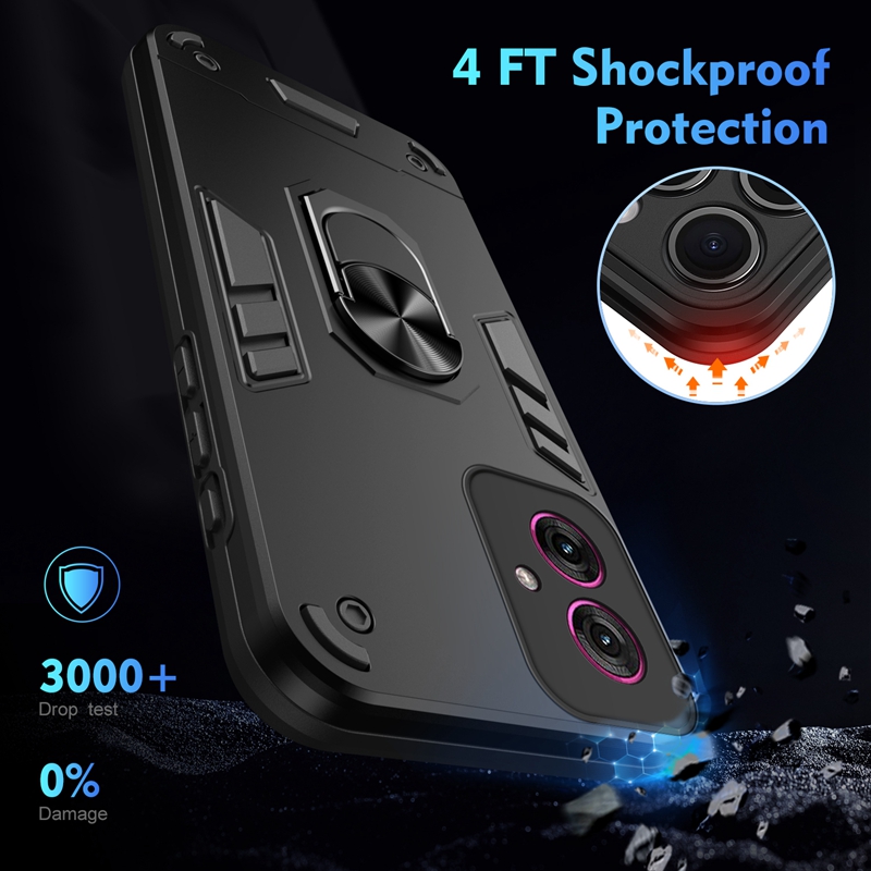 Camera Shockproof Armor Phone Case For Motorola Moto G05 G15 G35 G45 G55 G75 G85 5G Magnetic Ring Stand Back Cover