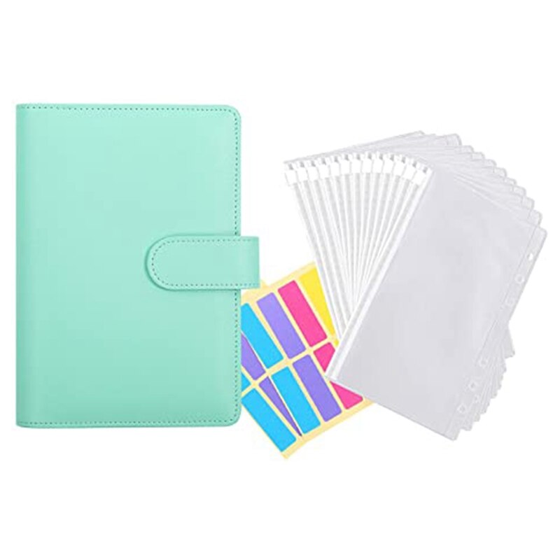 Sobres de plástico transparente A6 para Carpeta, sistema de sobre a prueba de agua, con etiquetas adhesivas, PPYY-12 unidades: Green