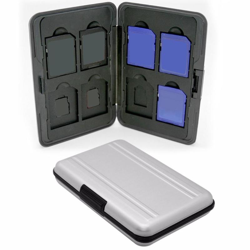 Draagbare Zilver Aluminium Geheugenkaart Houder 16 Slots (8 + 8) voor Micro SD SD/SDHC/Sdxc-kaart Opslag Houder Kaart Case