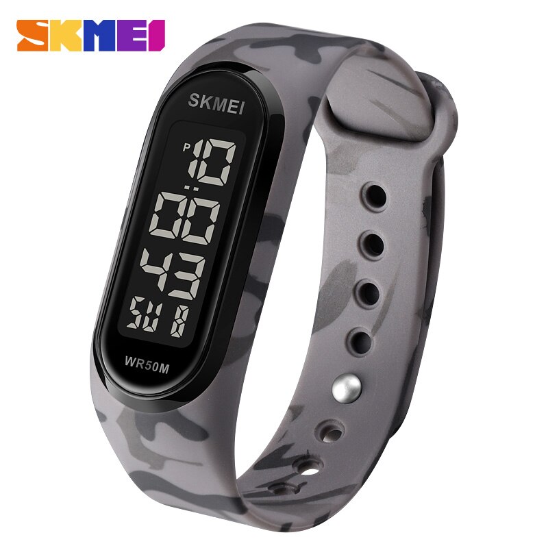 Luxe led-licht digitale horloges merk skmei heren dameshorloge 50m waterdichte datumweergave sport polshorloge reloj hombre klok: Grijs zwart