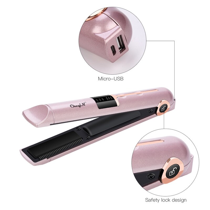 CkeyiN Ceramic Hair Straightener Rechargeable Flat Iron Wireless USB Rechargeable Hair Curling Iron Cordless Hair iron Styling