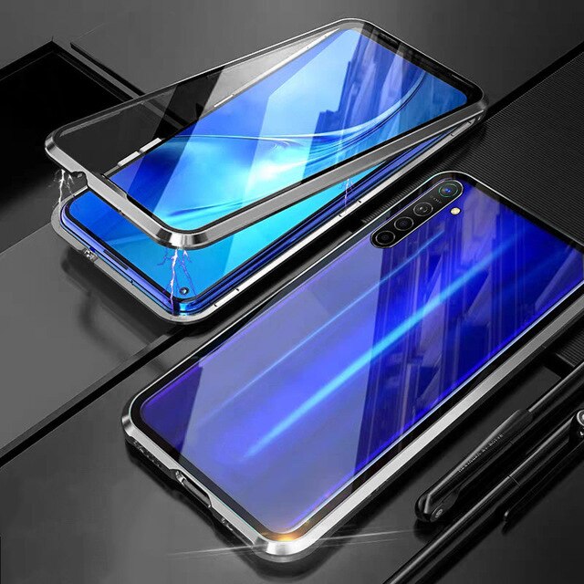 360 ° Metalen Magnetische Flip Case Voor Oppo Realme 6 Pro 6pro Gevallen Cover Op Realmi Realmy 6 Pro Dubbele-Zijdig Glas Beschermende Coque: Silver