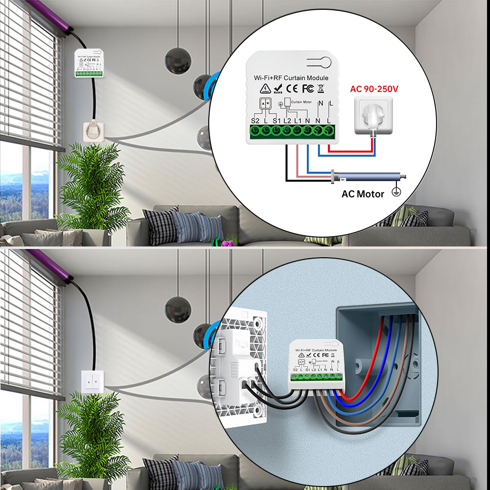 WiFi Tuya Smart Life 433Mhz Przełącznik kurtyny z 5 kanałami RF Pilot do elektrycznej rolety Google Home Alexa