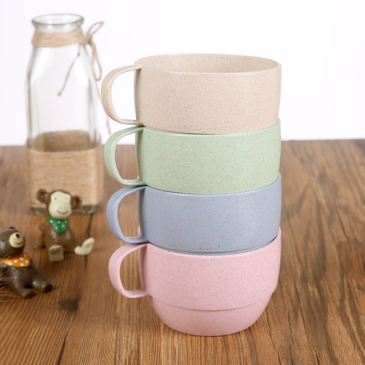 4PCS Eco-friendly Candy Color Wheat Straw Cup Coffee Milk Breakfast Cup Cute Porcelain Tea Cugs 250ml Novetly: Mixed Color