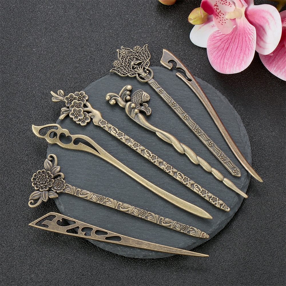 Vintage bronse hårspenne retro metallisk metall hårstift kvinner jenter hår styling verktøy hår gaffel buet hårnål