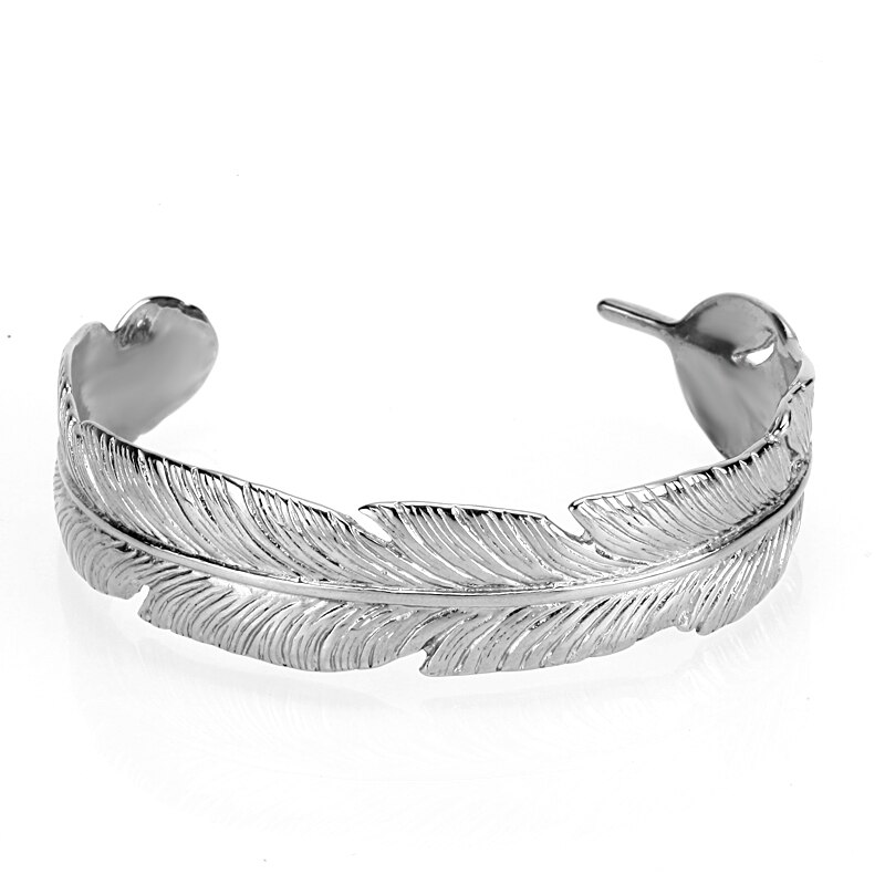 Mcllroy Charm Gold Feather Bangle Men Women 316L Stainless Steel Opening Cuff Bracelets Bangles Adjusted Couple Jewelry