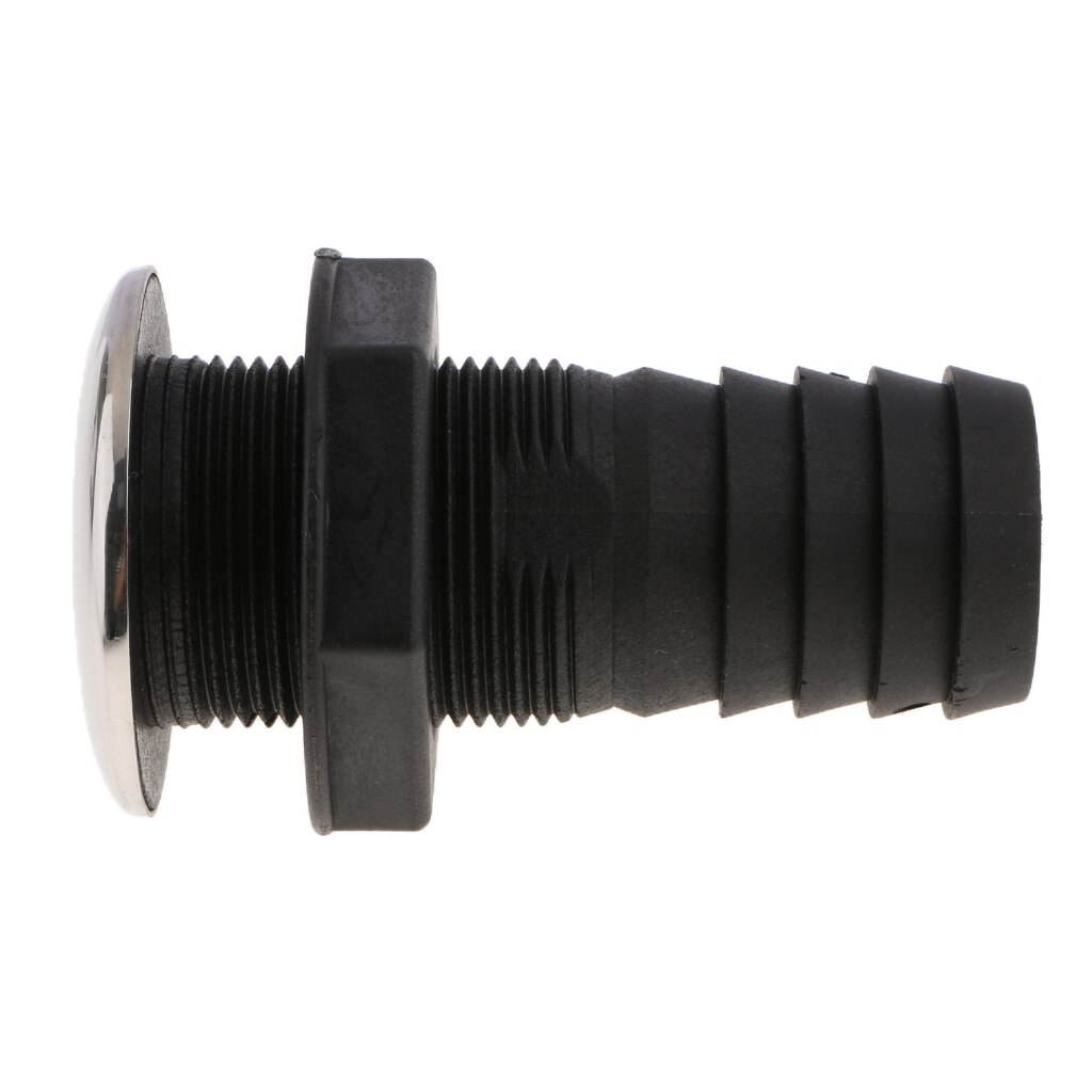 Black Metal Boat Thru Hull Fitting Drain Connector for 30mm Hose Barb