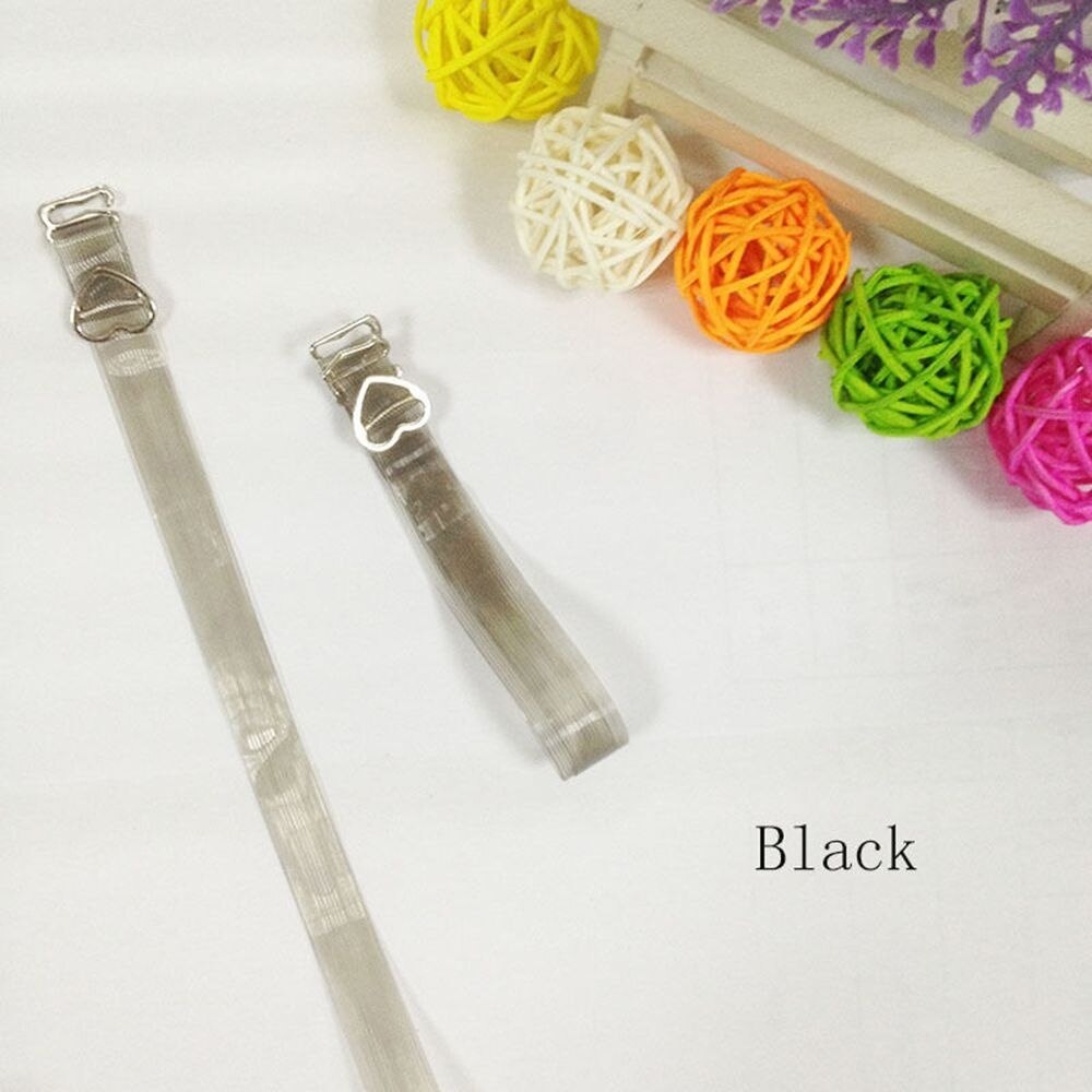 1 Pair High Elastic Stripe Transparent Bra Underwear Strap Button Adjustable Invisible Clear Crystal Shoulder Straps: black