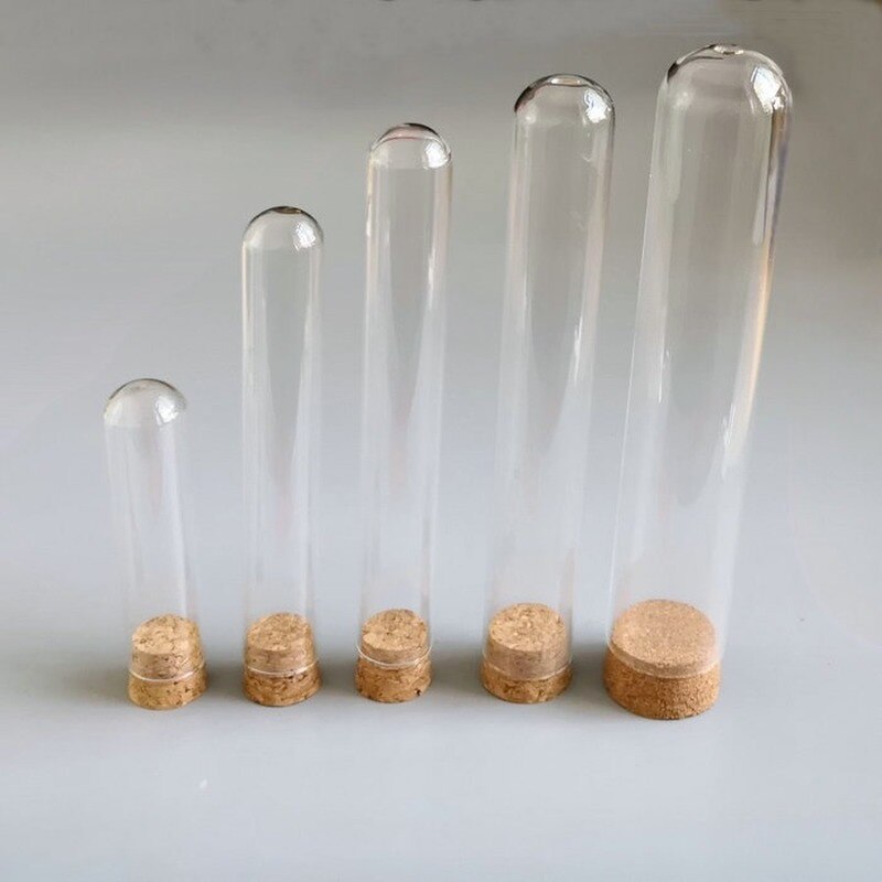 5 stk / parti gennemsigtigt glas reagensglas dia 20/25/30mm langt 150/180/200/300mm rundt bundtestrør med kork