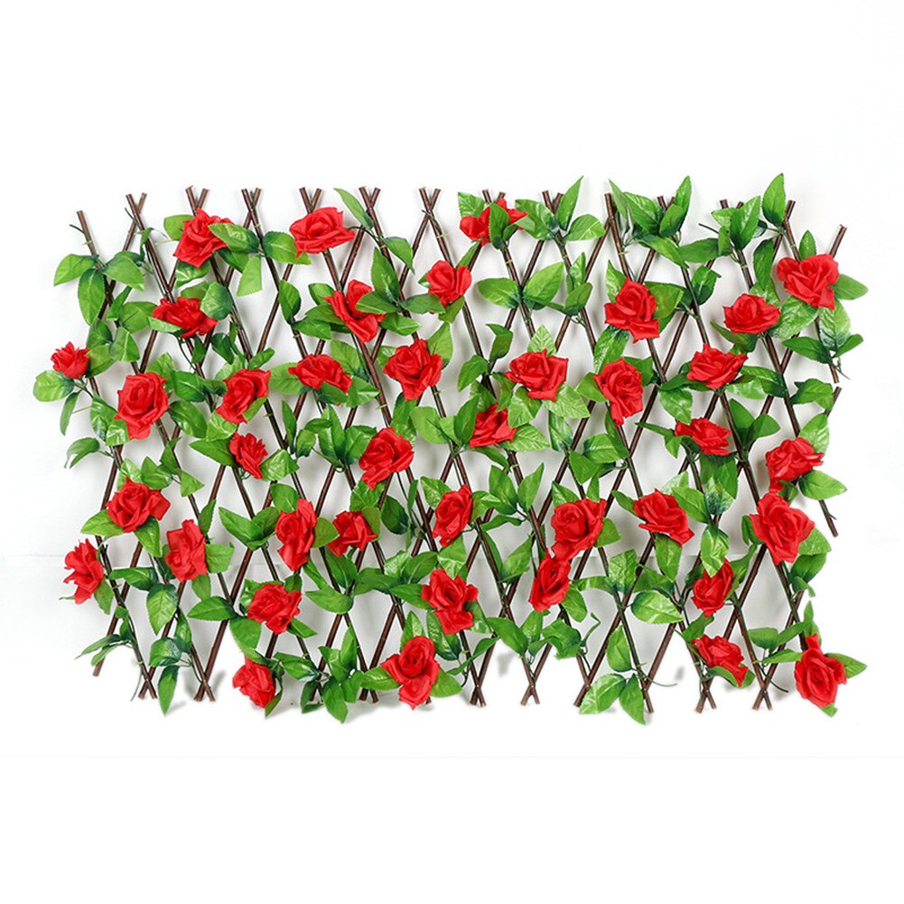 Expandable Faux Privacy Fence Wooden Hedge With Artificial Flowers Leaves Garden Decoration Retractable Fence: Red 70cm