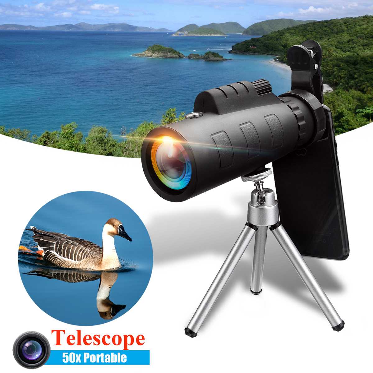 50X Optische Glas Telefoon Lens Zoom Telescoop Hd Tele Mobiele Telefoon Lens Camera Lens Voor Smartphones Met Clip + Statief