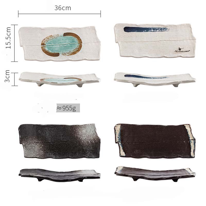 Large ceramic plate Large size sushi plate barbecue grilled wing plate rectangular cumin ribs flat plate