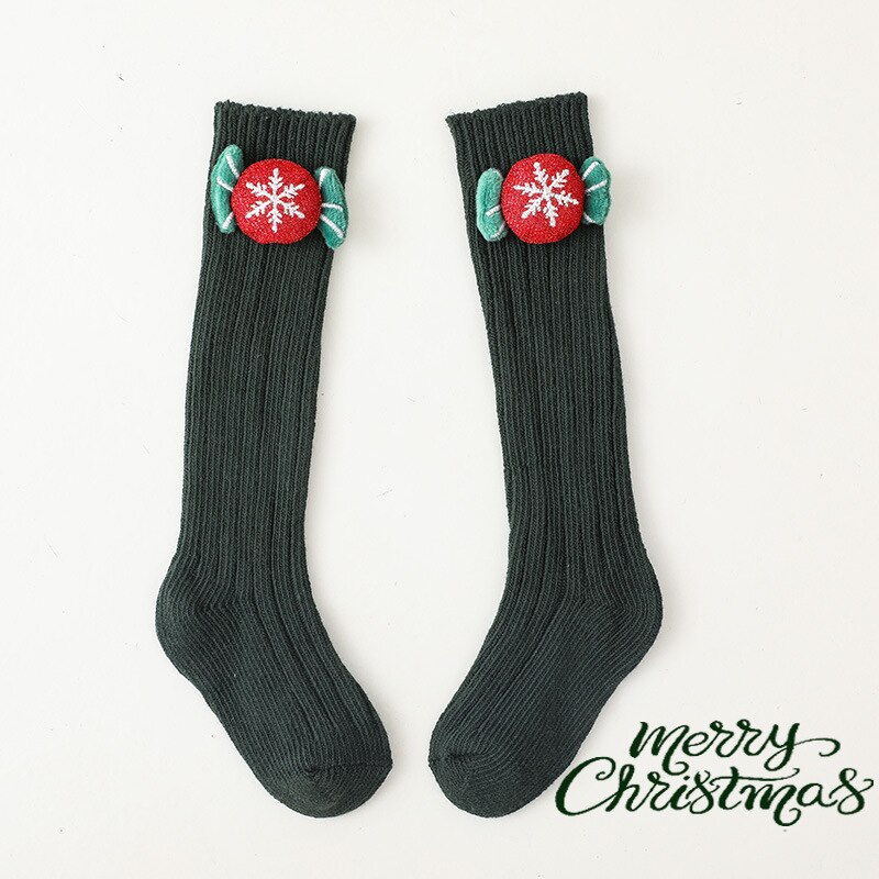 Calcetines hasta la rodilla con dibujos de alce navideño para bebé, niño y niña, medias suaves de algodón para niño y niña, medias cálidas para piernas: B / L(13cm)