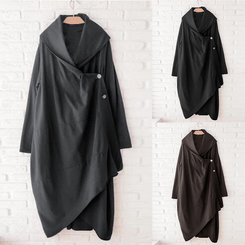 ZANZEA Herfst vrouwen Dunne Jassen Casual Lange Mouwen Revers Hals Asymmetrische Uitloper Blusas Vrouwelijke Knop Vesten S-5XL Tops