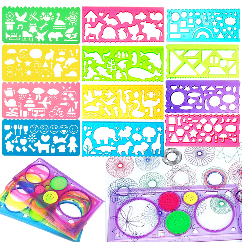 Dierlijke geometrie Spirograph tekening stencils set schilderij sjabloon linialen kunst ambachten creatief kinderen kinderen educatief speelgoed