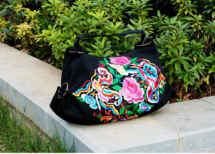 Bestickte damen-einkaufstasche, Blumen- bestickt, vielseitig verwendbar, schulter- und umhängetasche, lässiger boho-stil