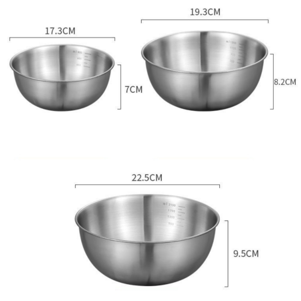 1–3 Edelstahl-Schüssel-einstellen mit Skala zum Kochen, Backen, Aufbewahrung von Lebensmitteln, großes FassungsvermöGen, Rührschüsseln für sterben Küche zu Hause: Grau