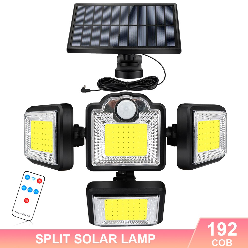 Panel słoneczny światło na czujnik ruchu 192/198LED ścienne lampa bezpieczeństwa 4 głowy zewnętrzne oświetlenie krajobrazu 3 tryby IP65 wodoodporna z Remot: 192COB-Separation / 1PCS