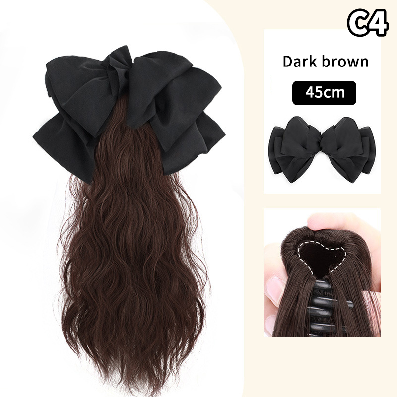 Extensions capillaires synthétiques longues et bouclées pour femmes, postiche avec nœud, pince à cheveux naturelle, postiche moelleuse: GRIS